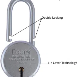 foora Round 50 LS with 5 Keys, Extra Long Shackle, Double Locking, 7 Lever ( PK-2 ) U Lock image 2