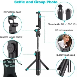 POZUB NEW ARRIVAL PZB-XT-02 Handheld Tripod Selfie Stick With Dustproof Bag multi-function Wireless Bluetooth 3in1 Selfie Stick with Remote Shutter 360 Rotate Extendable Handheld Foldable Mini Tripod Stand Foldable, selfie stick, tripod, bluetooth shutter for Smartphones Professional Remote Control Selfie Stick Broadcast stand Making Self Video Multi-Use Selfie Stick Desktop Online Course Video Live Recording Special Design for Streaming, Video Blogs, Online Classes, Presentation, Creating Product Demos Gimbal, Stabilizer, Monopods Point shoot Camera Single Tripod, Monopod, Monopod Kit, Tripod Ball Head, Tripod Clamp, Tripod Bracket, Tripod Kit image 3