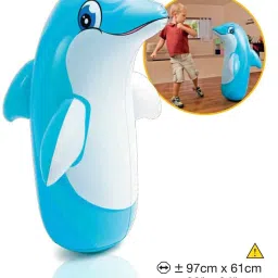 Inflated Toy for Kids Inflatable Dolphin Toy Water Filled Base BOP for Toddlers PVC Punching Bag with Manual Air Pump for Kids (Blue) Inflatable Inflatable Toy Pump-29