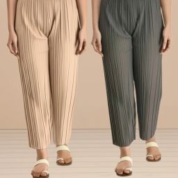 Pack of 2 Women Relaxed Beige, Grey Crepe Trousers-image-25