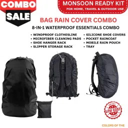 QuriosityIN COMBO OFFER MONSOON READY KIT Dust Proof, Waterproof Laptop Bag Cover, Luggage Bag Cover, School Bag Cover, Trekking Bag Cover-5