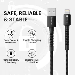 Portronics Lightning Cable 3 A 2 m Konnect X Nylon Braided Fast Charging and Data Sync image 2