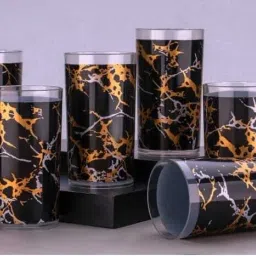 (Pack of 6) Unbreakable and Stylish Printed Glass, Abs Poly Carbonate Plastic Glass Set Water/Juice Glass-20