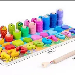 little mind Multifunctional Learning Board Puzzle, Numbers, Shapes, Fishing Game, Stacking image 2