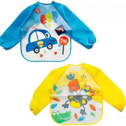 2 pc Full Sleeve Kids Fun Activities Apron Washable Colorful Cartoon bibs-image-52