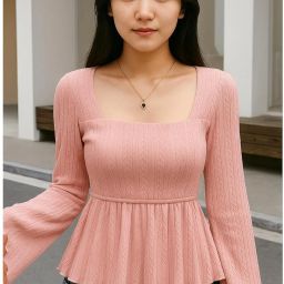 Casual Bell Sleeves Solid Women Pink Top-image-15