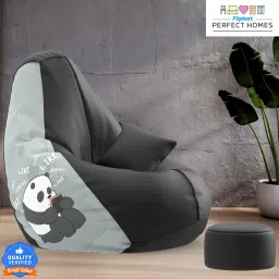 XXXL PatternPuff Bag With Free Cushion and Puffy , Instaholic Panda-Black Teardrop Bean Bag With Bean Filling-36