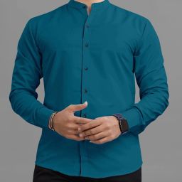 Men Slim Fit Solid Mandarin Collar Casual Shirt-image-38