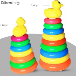 minikidz Combo Plastic Original Rock-a-Stack,Multicolor, Classic Stacking Toy with 9 and 7 Colorful Rings to Grasp, Shake, and Stack! (Multicolor) image 2