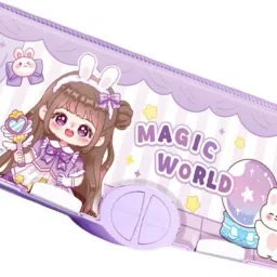 Double Sided Pencil Case for Children, Function and Departments, Special Buttons Art Plastic Pencil Box-55