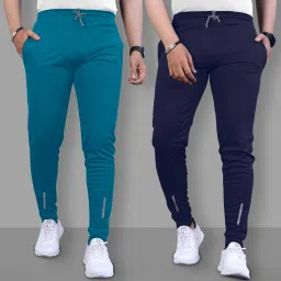 Pack of 2 Men Solid Blue, Dark Blue Track Pants-image-63