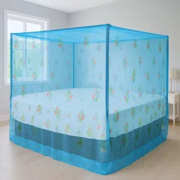 HDPE - High Density Poly Ethylene Adults Washable Flower Printed Light Blue Color Queen Size Mosquito Net-18