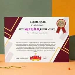Best Mother Certificate 11.7x8.3inches A4 Size with Envelope For Mom Maa Mummy Greeting Card-2