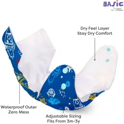 superbottoms Pack of 4 BASIC Diaper with 4 dry feel pad for Babies 0-3Y 1 Langot -Assorted image 3