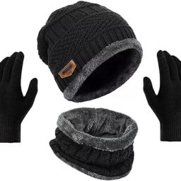 ® 3 PICS Beanie Hat Woolen Winter Cap with Neck Mufler & Hand Gloves Riding Gloves-image-91