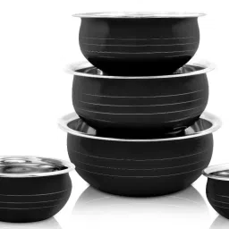 Pack of 5 Stainless Steel powder coating Handi/Cookware Set/Serving Bowl Piece of 5 Black Pot Pan patila Dinner Set-image-28