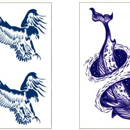 Blue ink Eagle With Whale Combo Waterproof Boy Girl Temporary-image-64