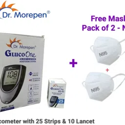 Glucometer with 25 Strips and 10 Lancet and Two N95 Mask Glucometer-19