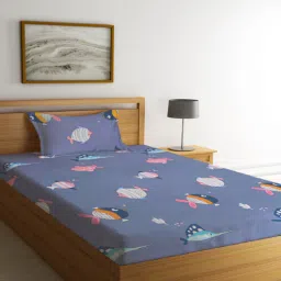 klotthe Multicolor Cartoon Characters 300 TC Cotton Single Bedsheet with 1 Pillow Cover-picture-10