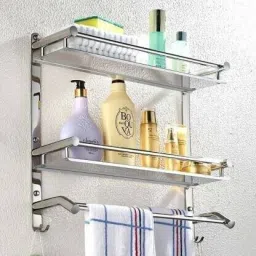 Bathroom Accessories Organizer Folding Towel Rack with Towel Stand Hanger Rod 18 inch 2 Bar Towel Rod-image-78