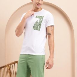 Men Night Suit Set White Printed-image-109