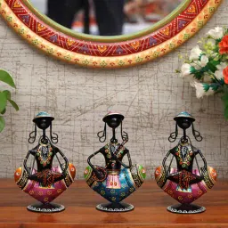 craft tree Metal Handpainted Decorative Lady Musician Showpiece Set of 3 in Multicolor-picture-49