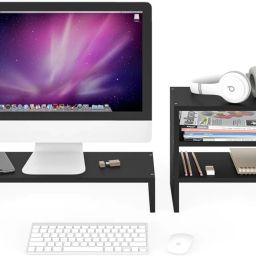 2Tier Monitor Riser Stand Engineered Wood Open Book Shelf-image-7