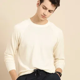 Men Self Design Round Neck White Sweater-picture-31