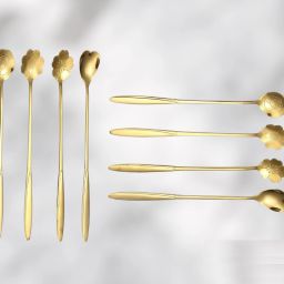 8pcs Golden Spoon Set Coffee Spoon Dessert Spoons Cutlery Kitchen Tableware Stainless Steel Cutlery Set-image-44