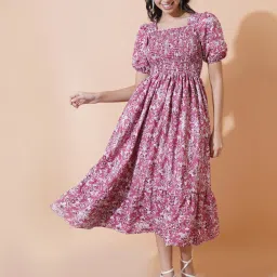 Women A-line Multicolor Below Knee Dress-image-63
