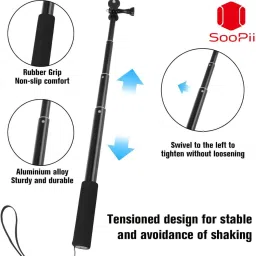 Soopii Extendable Selfie Stick for Action Cameras | Lightweight & Durable GoPro Monopod Stick | Adjustable Telescopic Handle with Anti-Slip Grip & Wrist Strap | Compatible with GoPro Hero 12/11/10/9/8, DJI Osmo, Insta360 & More Bluetooth Selfie Stick image 5