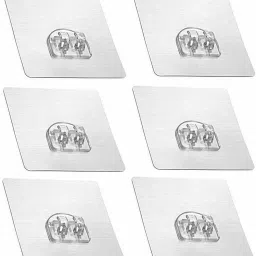 Magic Plastic Sticker Series Self Adhesive Hooks (Silver, Load Bearing Capacity of 2.5 Kg Each Hook, Single Hook 6 Pieces) -Pack of 6 Hook 2-image-2