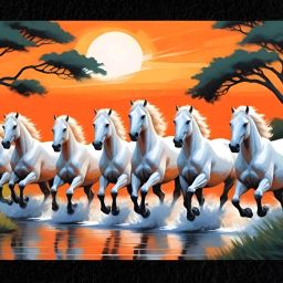 Seven horses , Vastu , energy photo frame size : 9x12 inch wall decor Religious Frame-24