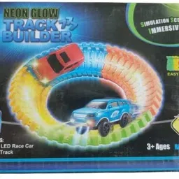 40 Pieces Mini Neon Glowing tracks with One Mini Car Toy with LED light for Kids-14