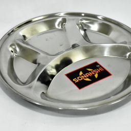 Stainless Steel Round Plate - 4 Partition Divided, Dinner, Lunch, Bhojan Thali Plates Dinner Plate-27