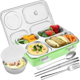 Deluxe Lunch Box With Inner Stainless Steel & Secure Lock For School & Outdoor 4 Containers Lunch Box-picture-13