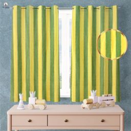 Yellow & green Striped Colour Cotton Fabric Window Curtain _59 pack Of 2 Pic Curtain Fabric-6