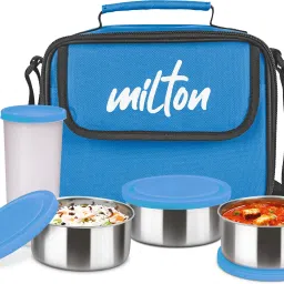New Steel Combi Lunch Box, 3 Containers and 1 Tumbler with Jacket, Set of 4, Cyan 4 Containers Lunch Box-66