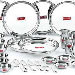 hazel Pack of 36 Stainless Steel Dinner Set Of 36 | Dinner Set Steel 36 Pieces, Silver Dinner Set-picture-34