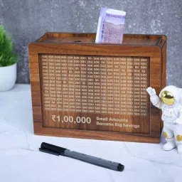 Wooden Money Bank,Coin Box with Carved Design for Kids,Savings Challenge Box Modern Coin Collection-16