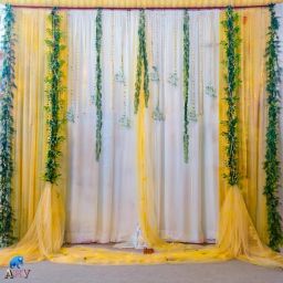 6 Pc Haldi Mehndi Decoration Items – Yellow Backdrop Curtain Cloth-55