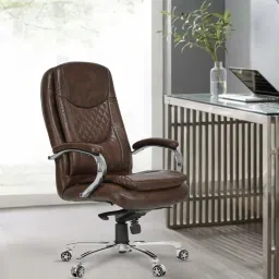 ArdasInterior Leatherette Executive Chair in Brown & Tan colour Leatherette Office Adjustable Arm Chair-15