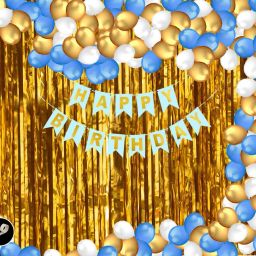 HAPPY BIRTHDAY Combo Printed Blue Banner 13 Letters (1 PC) With Metallic Balloons(30 PCS), (1 PC)Glue Dot & Decorative Golden Curtains(2 PCS) For Boys, Girls, Husband, Wife Birthday Party Decorations (Set of 34) (Set of 34)-image-3