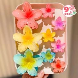 Pack Of 9 Korean Big&Small Flower Claw Clip Girl&Women Partywear Stylish Clutchr Hair Claw-10