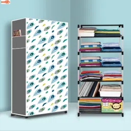 6 Shelf Foldable Collapsible Wardrobe Storage Organizer Almirah Cloth Rack PP Collapsible Wardrobe-5