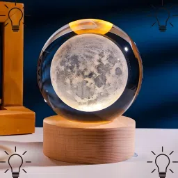 3D -Crystal Ball Lamp | Night Light with Wooden Base | Moon Style Table Lamp-18