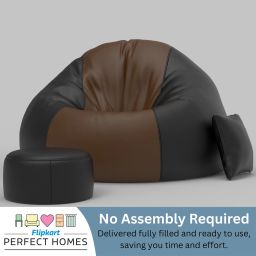 flipkart perfect homes 4XL FluffCloud Sofa With Free Cushion and Puffy , Brown::Black Teardrop Bean Bag With Bean Filling image 4