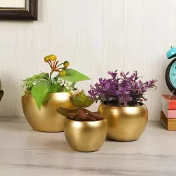 Gold Finish Apple Shape Metal Planter for Office, Indoor & Outdoor Decor Iron Vase-13