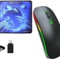 FKU ULTRA SLIM 2.4Ghz WIRELESS MOUSE WITH Blue Neon Cat Mousepad & TYPE C CONNECTER Wireless Optical Mouse-12
