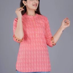 Casual Regular Sleeves Printed Women Pink Top-image-0